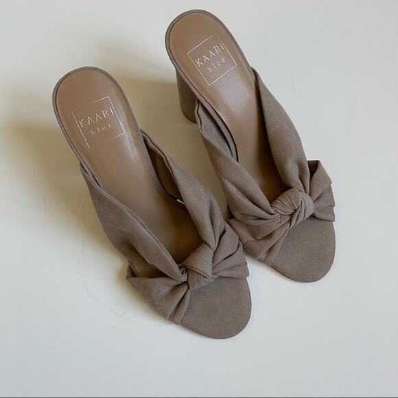 Kaari Blue Taupe Vegan Faux Suede Knot Katie Heel Sandal - Picture 2 of 6